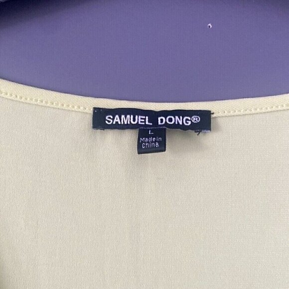 Y2K Dream Samuel Dong Bright Yellow V-Neck Lace Trim Tank Top Large - Picture 4 of 8